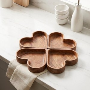 Plateaux de service en bois en forme de cœur, ensemble de vaisselle rustique réutilisable pour noix, fruits secs et collations - Product Image 6