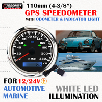 Pour nouveau compteur de vitesse GPS 110 mm (4-3/8 po) 220 km/h, odomètre 12/24 V, cadran noir, LED blanc, IP67, lunette en acier inoxydable 316
