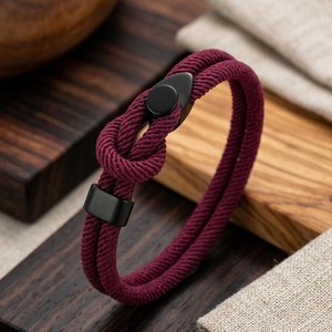 Premium Handwoven Leather and Cotton <b>Rope</b> <b>Bracelet</b> with Adjustable Knot Closure for Children's Cute Anniversary Occasion - Product Image 1