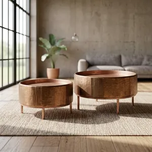 Tables basses gigognes rondes modernes en bois avec plateau, mobilier minimaliste pour salon - Product Image 1