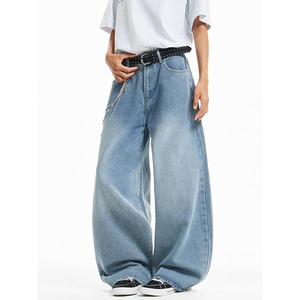 Jean en denim ample pour homme style vintage, coupe décontractée, noir délavé, pantalon baggy, mode streetwear - Product Image 3
