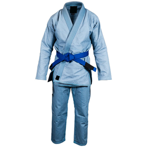 Kimono de Jiu-Jitsu Brésilien OEM personnalisé bleu clair, veste en tissu perlé, pantalon Ripstop bleu foncé avec fentes latérales, uniforme de Jiu-Jitsu en gros - Product Image 1