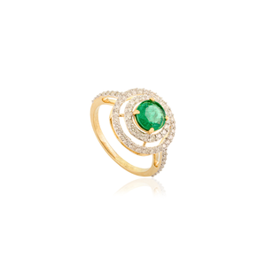 18K Gold Round Emerald Double Halo <b>Diamond</b> <b>Ring</b> VVS1-VS2 Clarity IGI Certified - Product Image 4