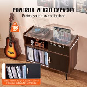"Vintage <b>Record</b> Player <b>Stand</b> with Power Outlet & 350 Album Capacity" - Product Image 4