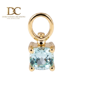 Colgante minimalista de oro macizo de 14 quilates con amuleto de Yag Paraiba azul cultivado en laboratorio, joyería fina para mujer, para pulsera o collar. - Product Image 1