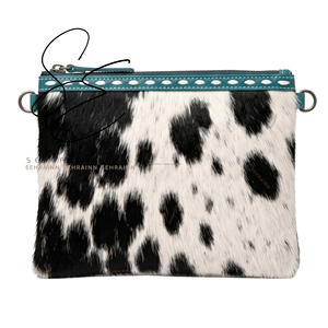 Artisan Hairon Cowhide Zipper Clutch Bag Turquoise Handmade Western Leather <b>Wristlet</b> Pouch for Ladies Daily Use Women Purse - Product Image 4