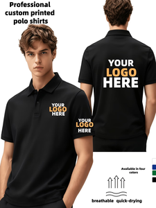 Custom Printed Men's Polo Shirt Black Breathable Quick Dry Work Fashion Uniform Screen Printing Polyester Oeko-Tex Certified Oem - Product Image 2
