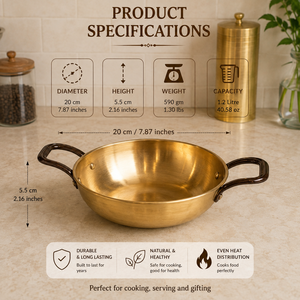 Hammered Brass Fry <b>Pan</b> with Handle | Premium Brass <b>Skillet</b> for Cooking | Traditional Indian Frying <b>Pan</b> | Heavy Duty Kitchen Cook - Product Image 5
