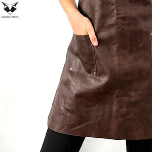 Unisex Distressed Brown Leather Bib Apron with Pockets Soft & Durable Custom Logo & OEM Options Fashion Night Club & Party Wear - Product Image 5
