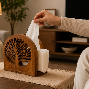 Handcrafted Acacia Wood Tissue Napkin Holder <b>Tree</b> Design-Eco-Friendly Rustic Farmhouse Decor Free Standing <b>Tabletop</b> Organizer - Product Image 4