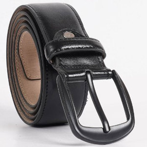 Ceinture décontractée en cuir véritable, couleur unie, boucle en fer, robuste, style moulé d'une seule pièce - Product Image 1