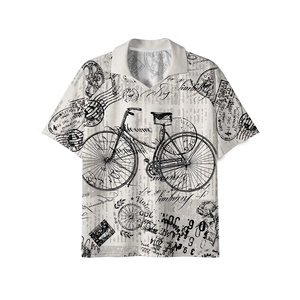 Unisex Full Print Bicycle Pattern Short Sleeve Shirt Turn-down Collar Breathable <b>Polyester</b> Summer Wear Regular Fit - Product Image 1