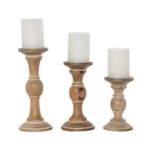 Juego de Portavelas de Madera Blanqueada, Trío de Candelabros de Madera Torneados a Mano - Product Image 6