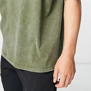 T-shirt décontracté vert uni à col rond et manches courtes pour homme, coupe ample, longueur standard, en jersey 100 % coton, vente en gros - Product Image 5