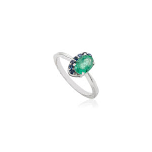 Hermoso Anillo de Compromiso con Gema de Esmeralda Auténtica de Corte Ovalado, Halo de Zafiro Azul, Chapado en Rodio, Plata 925, Regalo de Boda para Mujer - Product Image 3