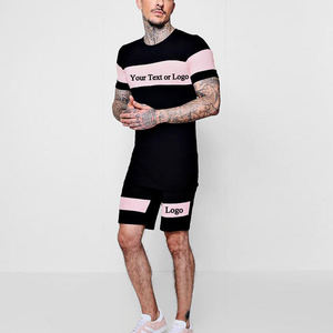 Ensemble de shorts et survêtement deux pièces personnalisé pour hommes, idéal pour le fitness et les loisirs, séchage rapide, style vintage color block, vente en gros - Product Image 1