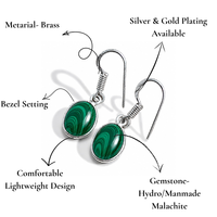 Boucles d'oreilles pendantes Hydro Malachite, serties de pierres, design géométrique, plaqué argent, tendance, légères, personnalisables, faites à la main, uniques, pour femmes