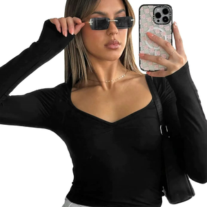 Camisetas de Manga Larga con Cuello Cuadrado y Logotipo Personalizado para Mujer, Top Corto Moderno de Alta Calidad para Damas - Product Image 1