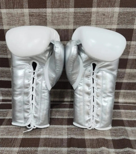 No Boxing No Life White Silver Premium Professional Real <b>Leather</b> MMA Sanda Boxing <b>Gloves</b> Adjustable Wrist Strap Non-Slip - Product Image 2