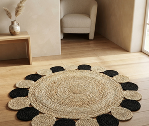 Tapis en jute tressé de style bohème antidérapant de luxe, cousu à la main, pour la décoration de la maison et du bureau, tapis rond en jute - Product Image 3