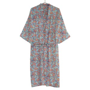 Peignoir imprimé floral vintage pour fille Kimono imprimé à la main Ceinture tissée en pur coton Kimono naturel à la taille - Product Image 5