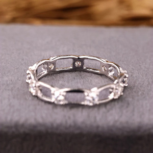 Anillo de cadena de eslabones de oro sólido de 14K para mujer, anillo de boda de eternidad completa de diamante cultivado en laboratorio, anillo de cadena de eslabones certificado IGI para mamá - Product Image 5