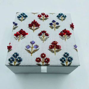 Premium Handmade Square Flower Design Viscose Velvet Jewelry Storage <b>Box</b> Hand Embroidery by whimsy art craft - Product Image 1