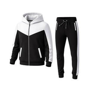 High Quality Men’s Black <b>White</b> Contrast <b>Tracksuit</b> Hoodie Jogger Set Casual Sportswear Gym Running Suit High Quality Wholesale - Product Image 1