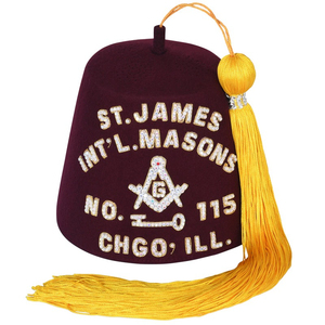 Chapeau Fez en Laine Personnalisé avec Broderie à la Main, Strass et Pompon, Chapeau Bob Maçonnique - Product Image 5