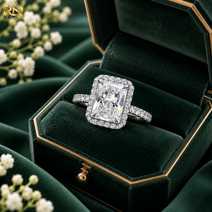 แหวนเพชรทรงรัศมี Radiant Cut เพชรเลี้ยงในห้องปฏิบัติการ 2 กะรัต ประดับเพชรแบบ Pave Band ทองคำแท้ สี DEF 9K/14K/18K แหวนหมั้นสุดหรูสำหรับทุกเพศ - Product Image 4