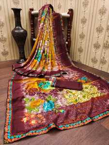 Sari de seda con estampado único de calidad premium y blusa de seda, ideal para cualquier ocasión como bodas, fiestas y festivales. - Product Image 2