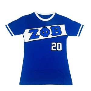 เสื้อเจอร์ซีย์เซต้า ฟี เบต้าพรีเมี่ยมสีน้ำเงินปักตัวอักษรกรีกเสื้อยืดผู้หญิงทรงสปอร์ตสวมใส่สบายมีสไตล์ - Product Image 1