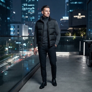 Veste sans manches noire matelassée pour homme, col montant, fermeture éclair, hiver, streetwear, vêtements personnalisés, marque privée, OEM - Product Image 4