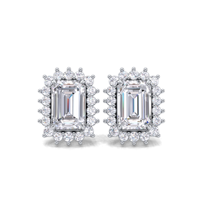 IGI Certified Lab Grown Diamond <b>Emerald</b> Cut Halo <b>Stud</b> Earrings 9KT Yellow / White / Rose Gold Rectangle Cluster Earrings - Product Image 1