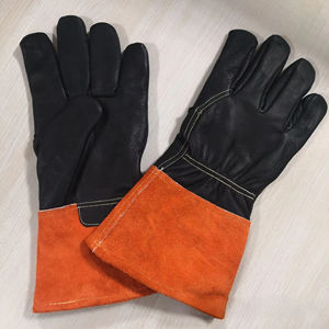 Gants de soudage TIG personnalisés en cuir véritable, noirs, avec pouce droit, doublure en coton, résistants aux éclaboussures de métal fondu, pour soudage à l'arc. - Product Image 2