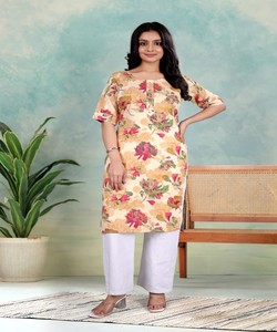 Women Pure Rayon Digital Print <b>Kurti</b> Regular Fit Traditional Wedding Wear India Pakistan Style AARVI 85365 - Product Image 1