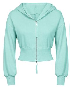 Customized Womens Mint Green Cropped <b>Zip</b> <b>Up</b> <b>Hoodie</b> Slim Fit Long Sleeve Casual Streetwear Fleece Sweatshirt Custom Logo ODM - Product Image 2