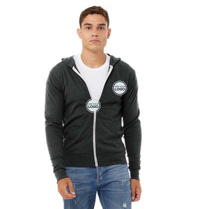 Sweat à capuche unisexe léger à fermeture éclair intégrale en tissu tri-mélange 302Z – Meilleures ventes – Bleu marine avec fermeture éclair et capuche - Product Image 4