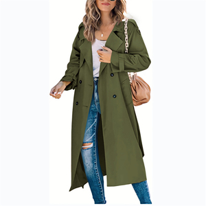 Gabardina Larga Tejida Vintage para Mujer, Color Sólido, Cierre de Botón, Manga Larga, Cuello Alto, Resistente al Viento, Ecológica, Antiarrugas - Product Image 5