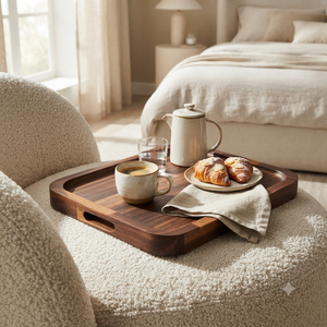 Bandeja de Servir de Madera Hecha a Mano, Bandeja de Lujo para Servir Café, Té, Desayuno y Comida, Bandeja Decorativa para Mesa, Uso Doméstico y en Restaurantes - Product Image 3