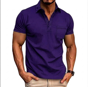 Custom <b>Men's</b> Spandex/Polyester Casual Streetwear Short Sleeve Button Jersey <b>for</b> Shirts Regular Boxy <b>Studs</b> Lapel Stripe Solid - Product Image 6