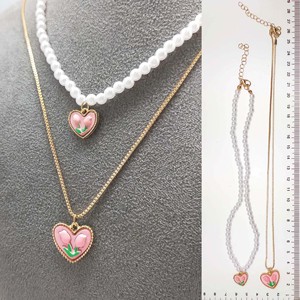 Collar Multicapa con Colgante de Tulipán en Forma de Corazón, Cadena Chapada en Oro, Perlas y Cuentas, Joyería Floral Linda para Mujer, Uso Diario - Product Image 6