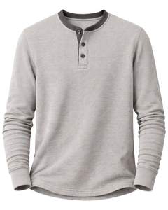 Mens Waffle Henley Long Sleeve <b>Thermal</b> T Shirt Light Grey Casual Button Neck Winter Wear <b>Top</b> Cotton Slim Fit Breathable Fabric - Product Image 2