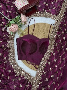Sari de Seda para Mujer con Bordado, Traje Tradicional de Boda Estilo India-Pakistán de Samp Corporation - Product Image 6