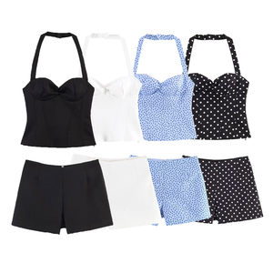 Shorts de Cintura Alta para Mujer, Falda Pantalón, Color Sólido, Diseño de Puntos, Estilo Casual, Tejido Elástico, Corte Regular - Product Image 4