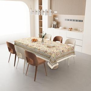 HappyKraft Handmade Floral Block Print Beige Cotton Rectangular <b>Table</b> <b>Cover</b> Eco-Friendly for Home & Hotel Use - Product Image 3