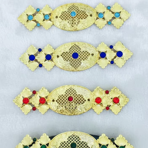 Peigne à cheveux vintage plaqué or, fait main, écologique, étanche, élégant, en alliage, avec mini pierres rouges et motif floral, pour mariée - Product Image 1