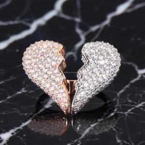 <b>Silver</b> Two Tone Broken Heart Lab Grown Diamond <b>Ring</b> for Women <b>Adjustable</b> Open Heart Promise <b>Ring</b> Anniversary Gift - Product Image 1