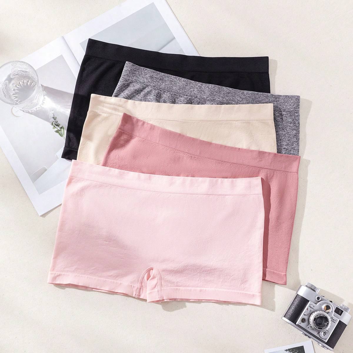 Plus Size Seamless Nylon Boxers for Women Boyshorts Panties Solid Color  Panties Mid Waist Women Seamless Panty Boxers