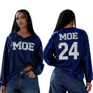 Maillot de football personnalisé à manches longues avec lettres en strass, haut athlétique en maille, streetwear oversize, fournisseur de maillots de football américain - Product Image 1